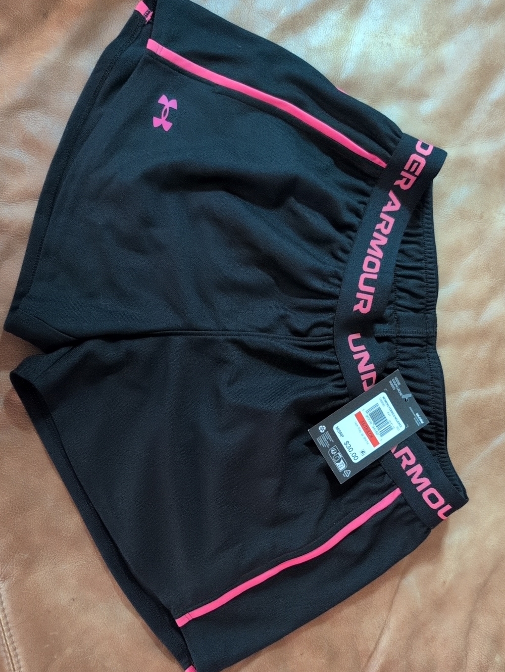 Under Armour Black Athletic Shorts with Pink Trim